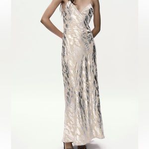 ZARA SILVER METALLIC FOIL MAXI DRESS NWT SIZE S